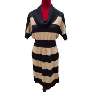 LOFT black/tan medium striped sweater dress NWOT
